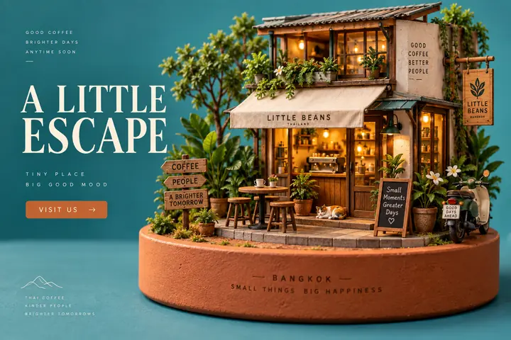 ร้านกาแฟจำลองขนาดจิ๋วบนฐานทรงกลม